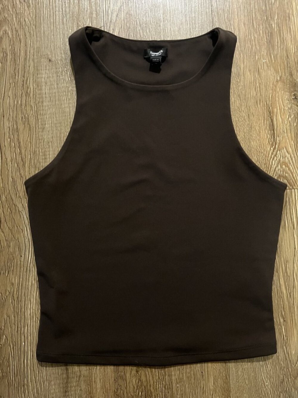 Express Body Contour High Compression Cropped High Neck Tank in Espresso